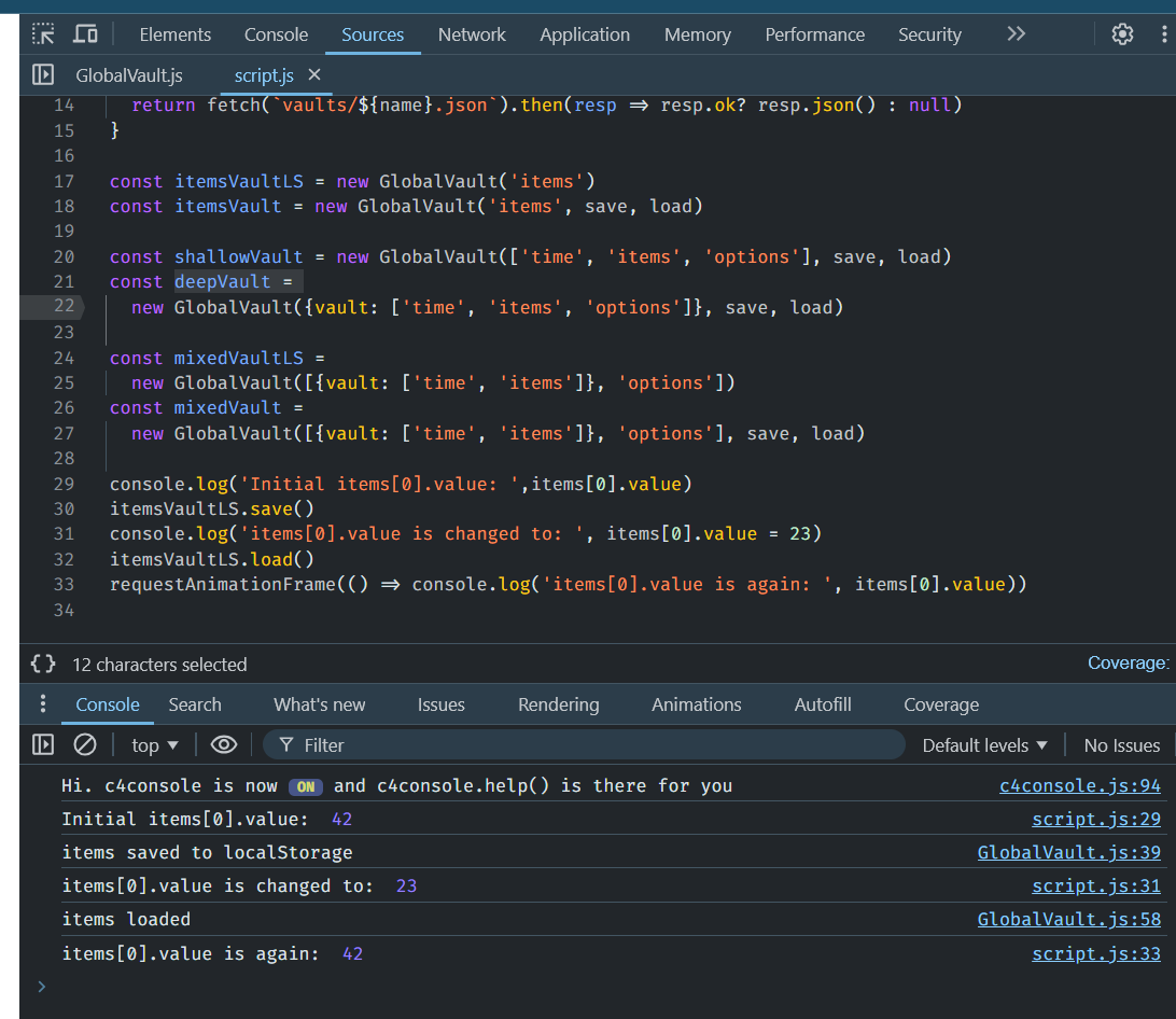 Global Vault demo shown in Developer Tools