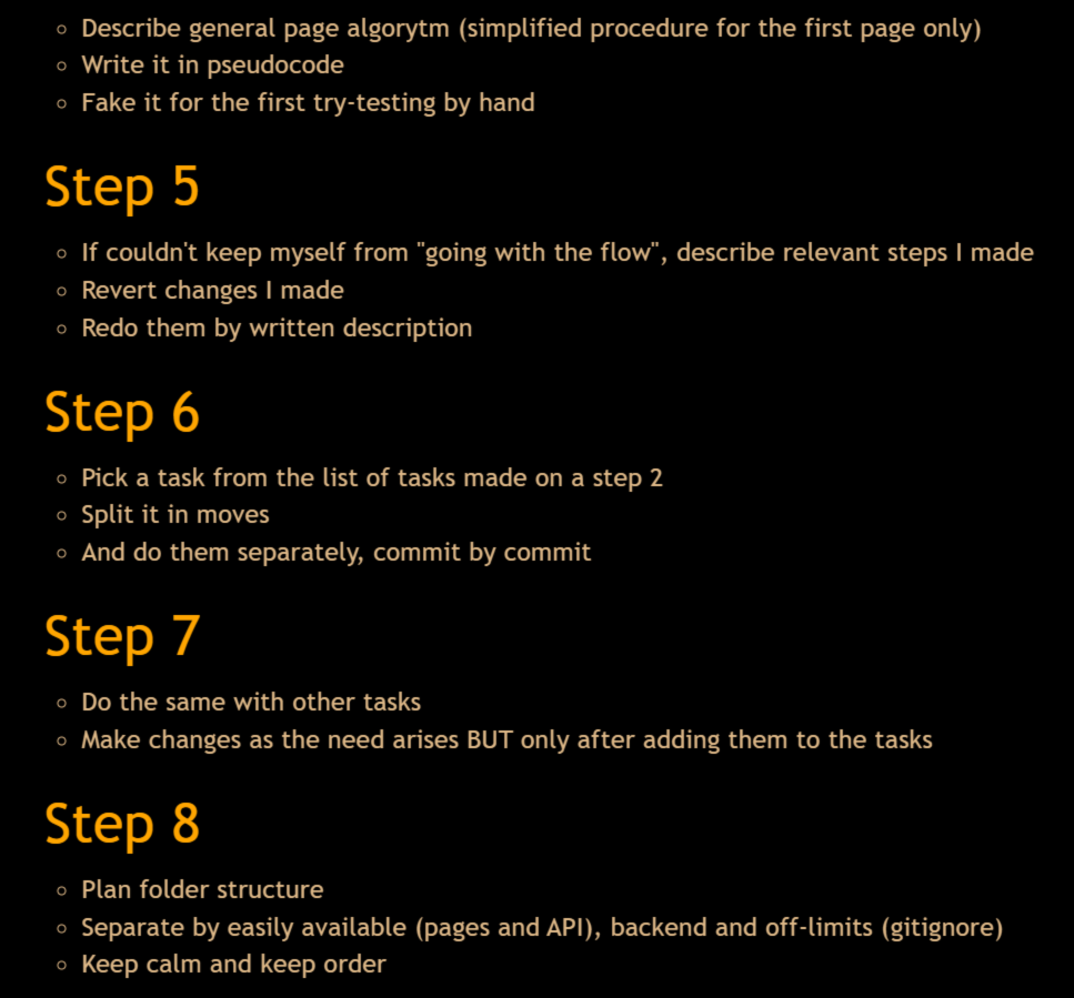 list of steps