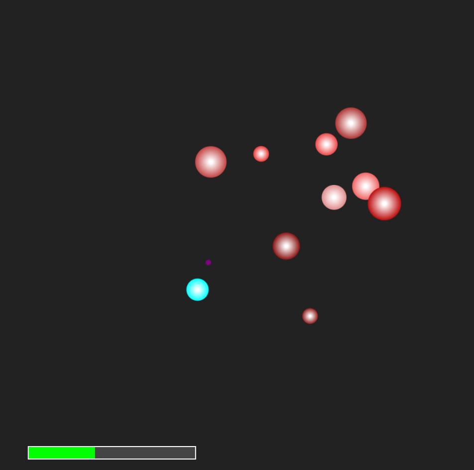 player with enemies around represented by cyan and red balls