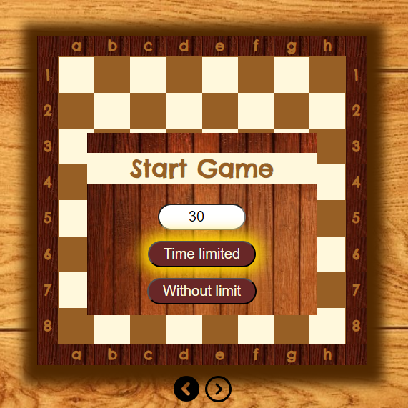 main menu with a chessboard