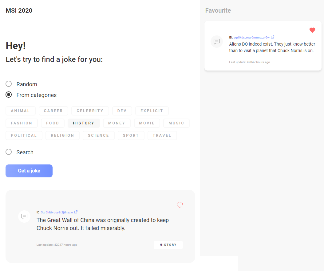 app user interface with jokes