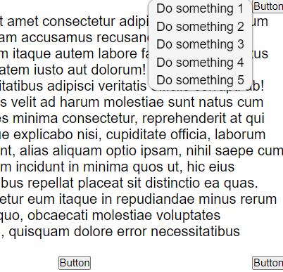 a demo page with lorem text and an open context menu