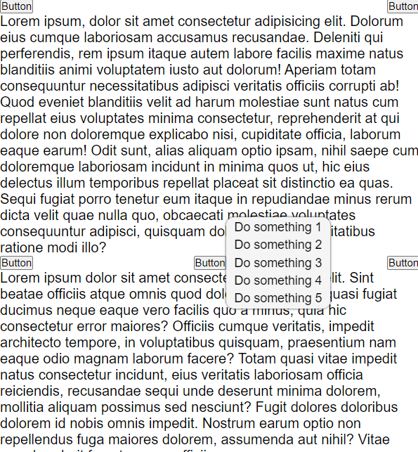 a demo page with lorem text and an open context menu