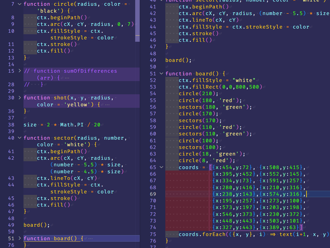 drawing darts board with JS calls