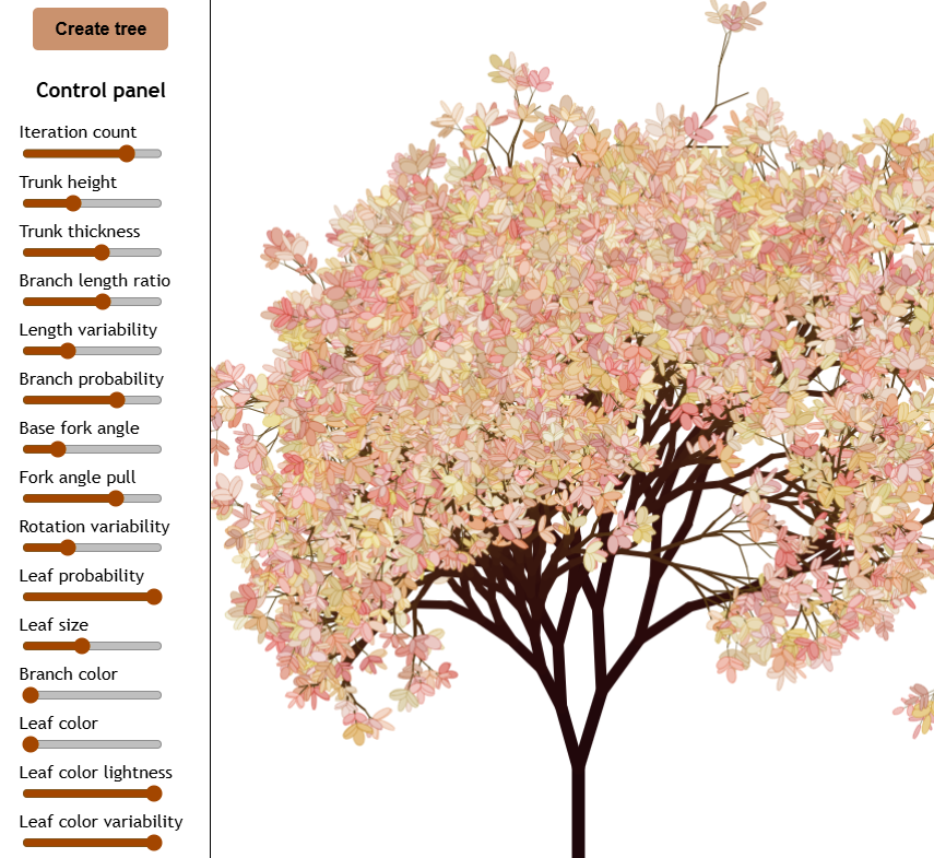 fractal tree generator with a tree covered with pink leaves