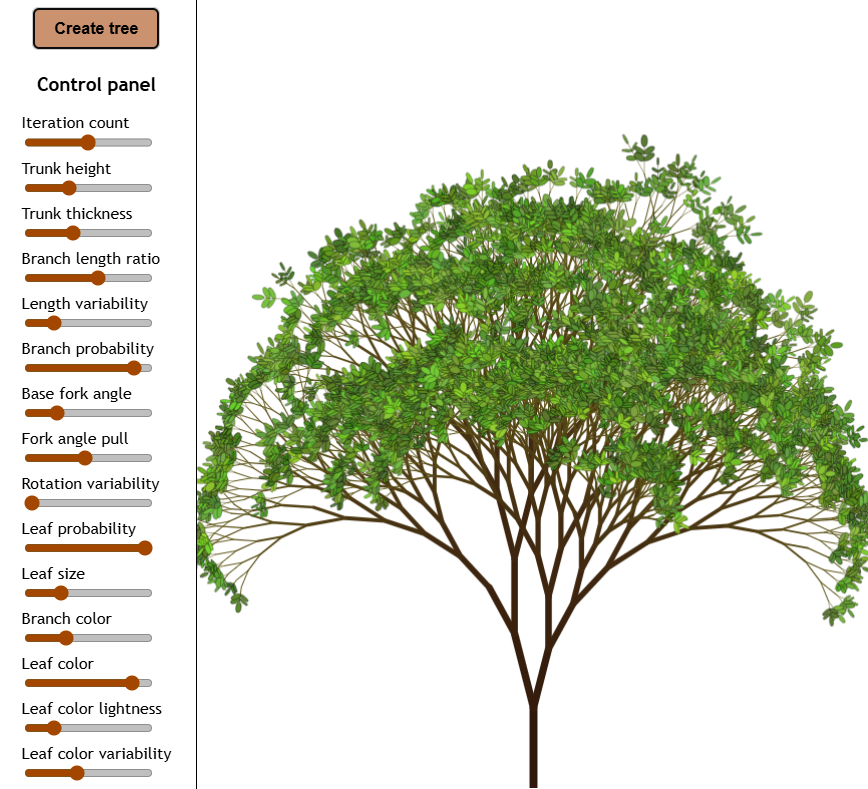 fractal tree generator with a tree covered with green leaves