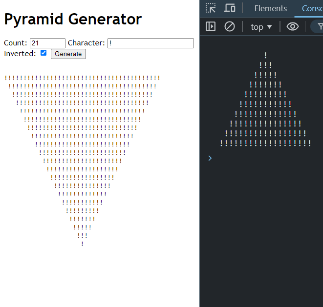 pyramid generator with a pyramid of exclamation marks