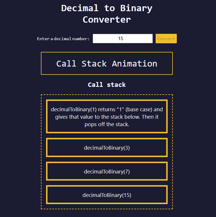 binary converter call stack visualization