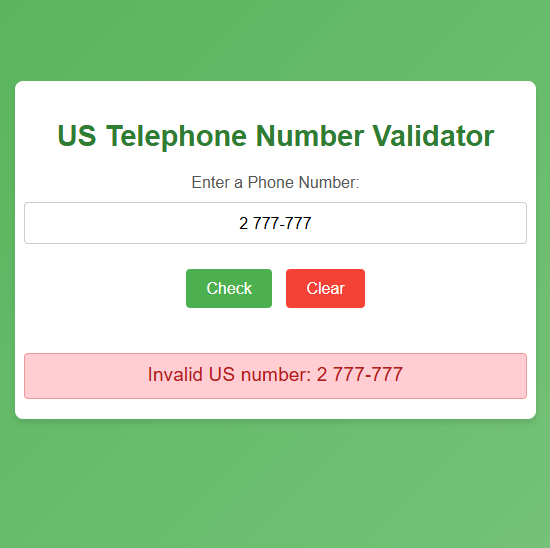 phone number validator with an invalid number