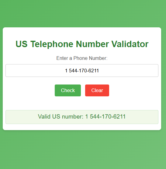 phone number validator with a valid number