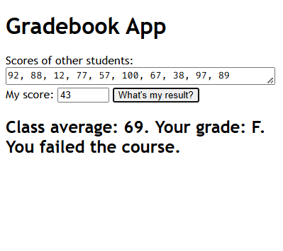 gradebook form with scores and results