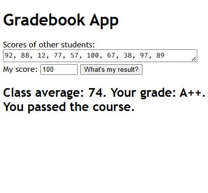 gradebook form with scores and results