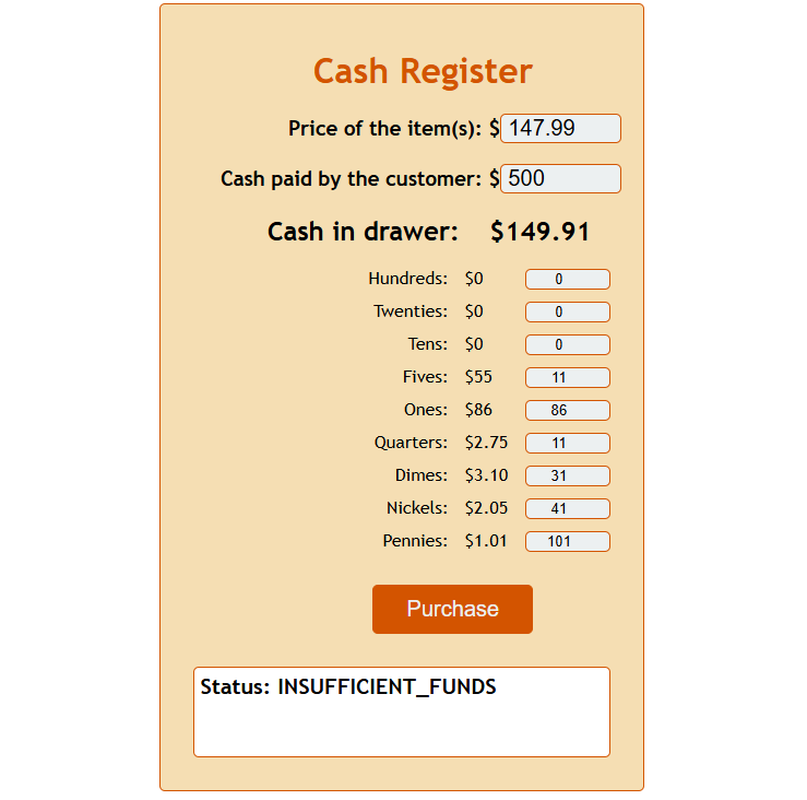 cash register app interface