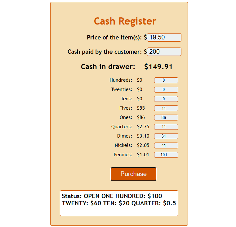 cash register app interface