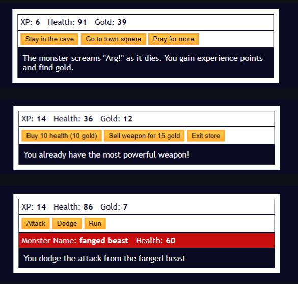 game interface screenshots