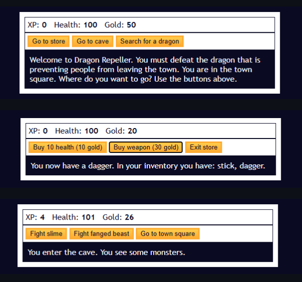 game interface screenshots
