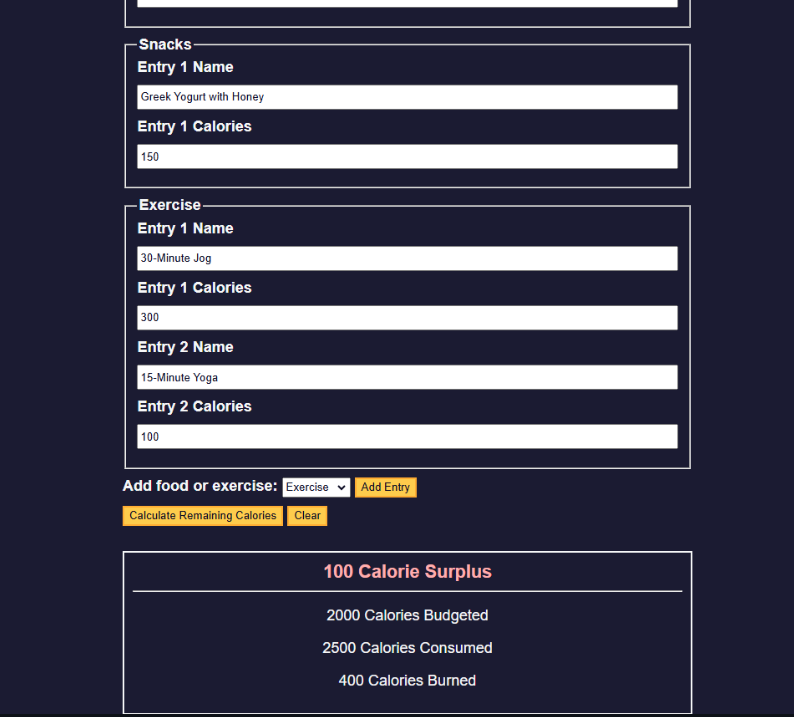 calorie counter app user interface