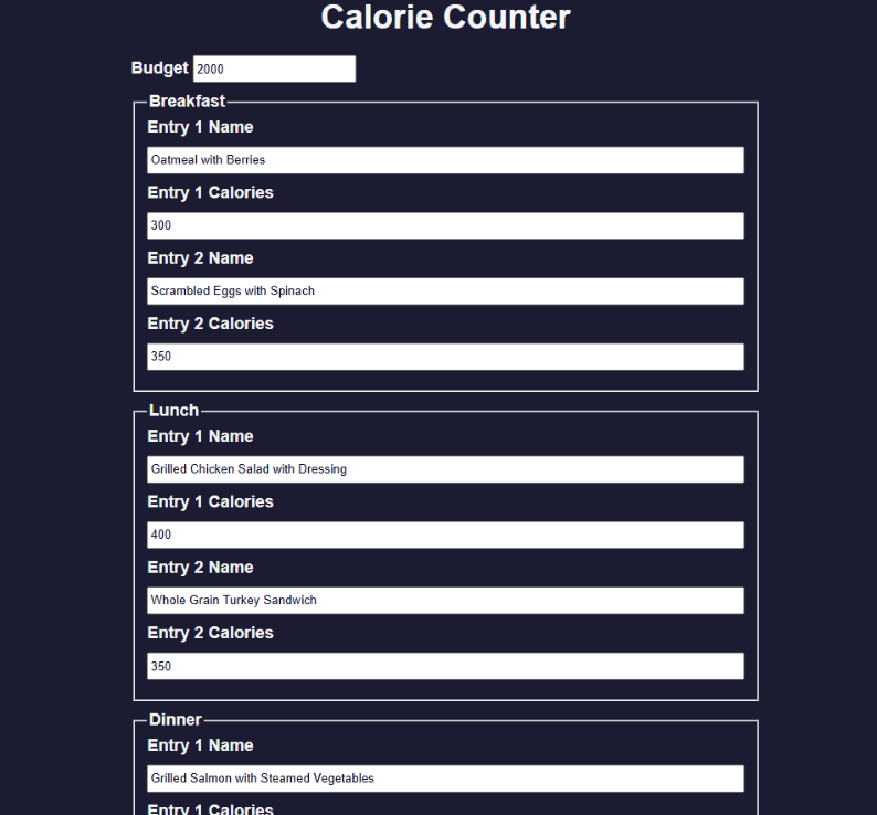 calorie counter app user interface