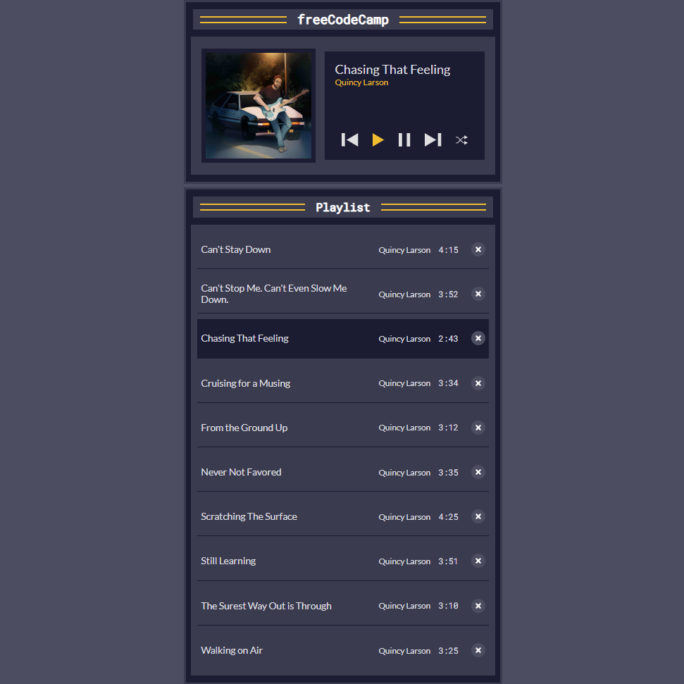 music player interface with song cover, controls and playlist