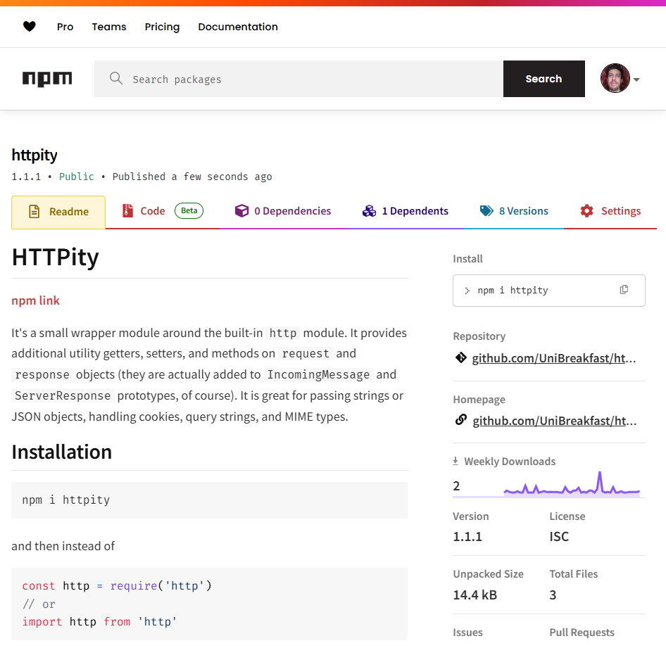 module page on NPM