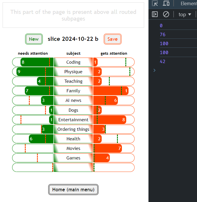user interface with green and orange bars