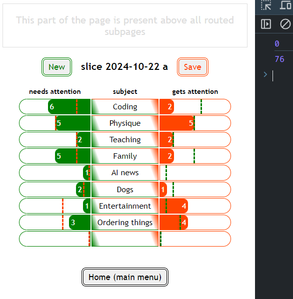 user interface with green and orange bars