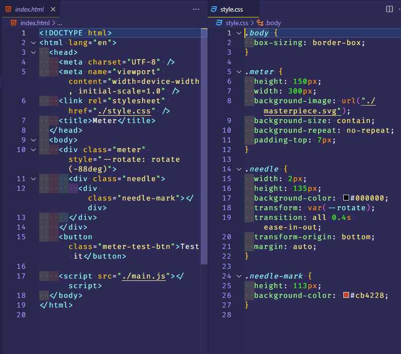 HTML and CSS code
