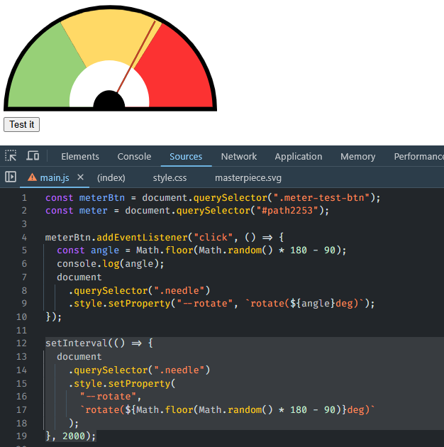 gauge interface with Developer Tools open