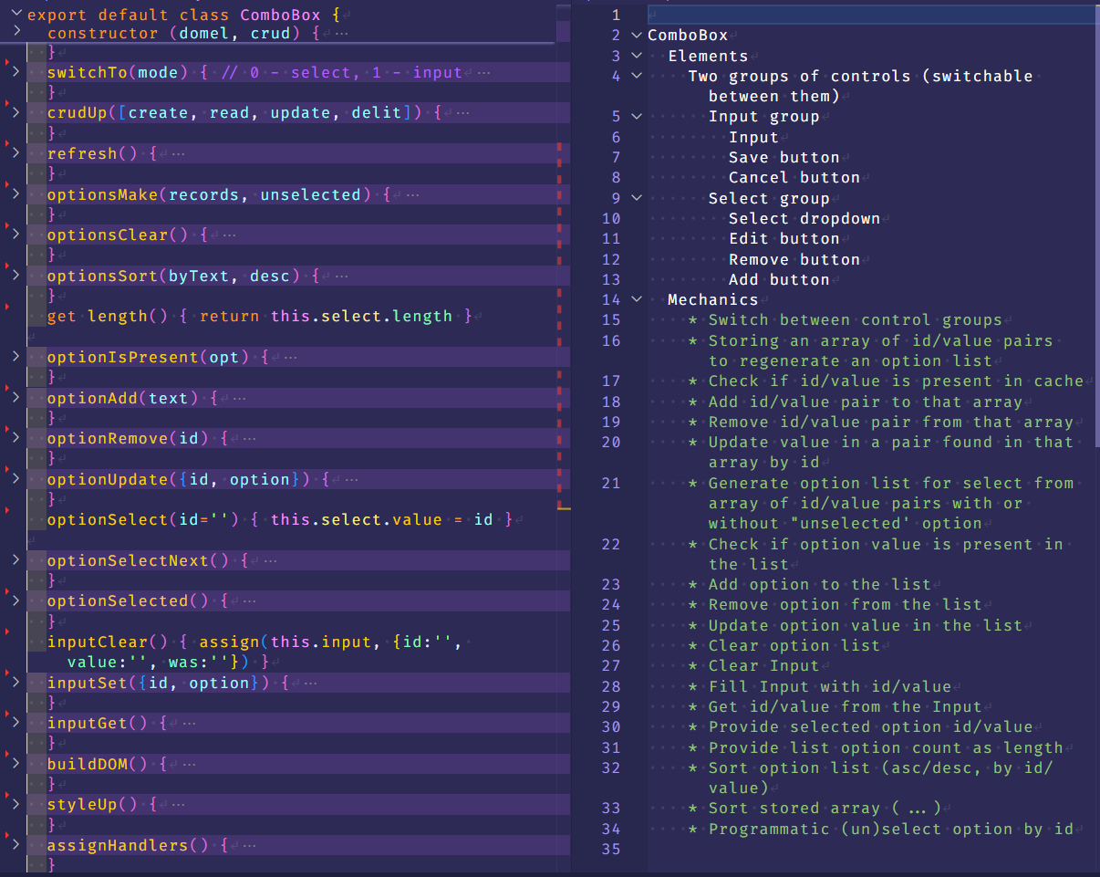 ComboBox class with development todo items shown aside
