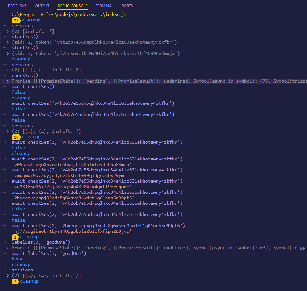debug console log with session manipulation