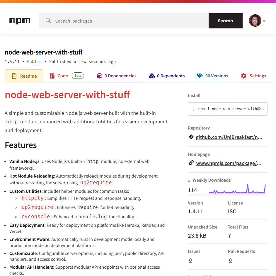 module page on NPM