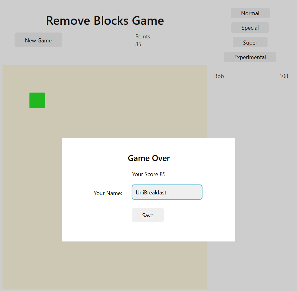 game over screenshot, high score dialog