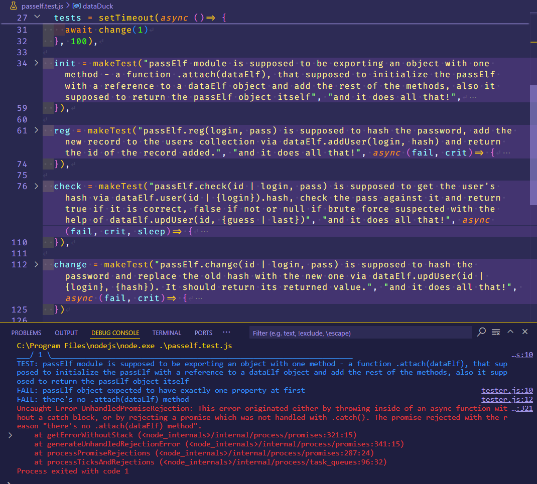 tests examples with a log