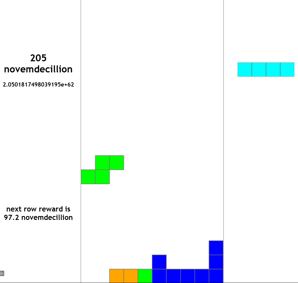 tetris late game screenshot with a very big score