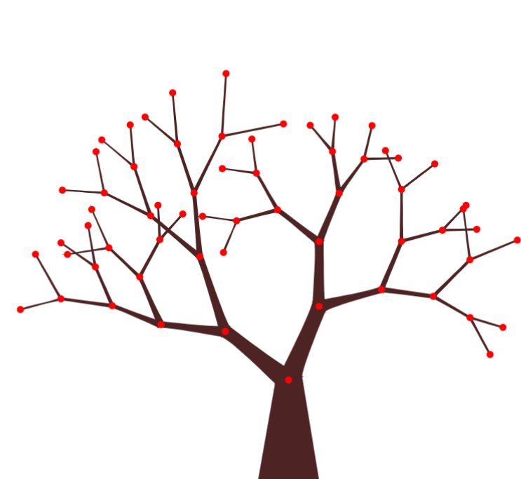 A brown tree with red control points