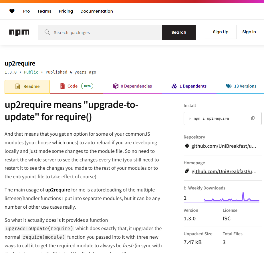 module page on NPM