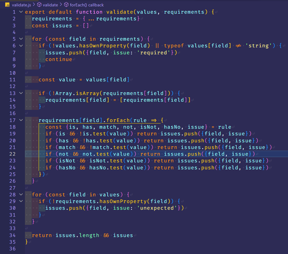 validate function code in JavaScript