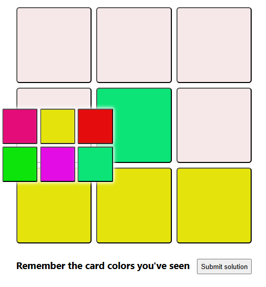 game screen with nine colorful squares, some are empty and need to be selected